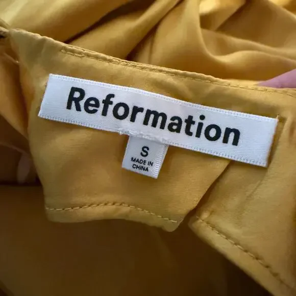 Reformation Jeany Silk Dress Turmeric - Picture 5 of 5